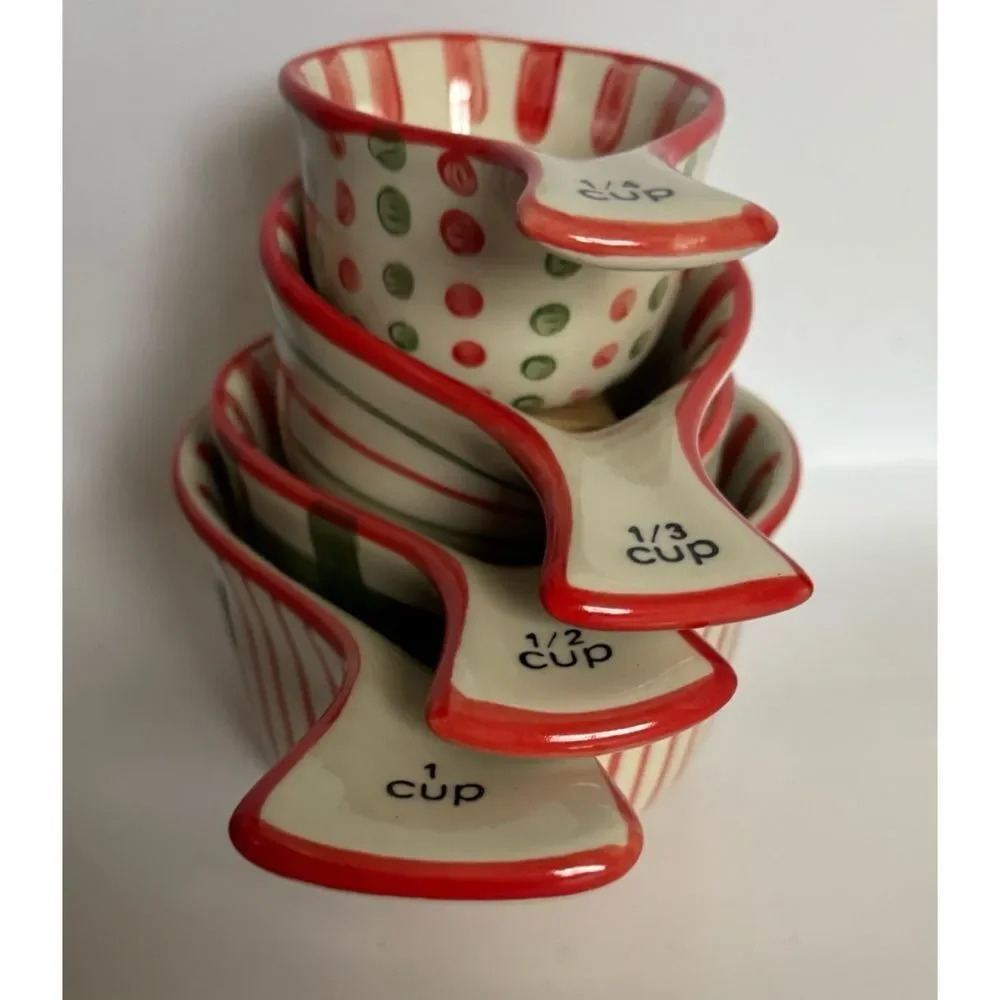 Rare Anthropologie Lets Get Jolly Cup Hand-Painted Stoneware Measuring Cups New